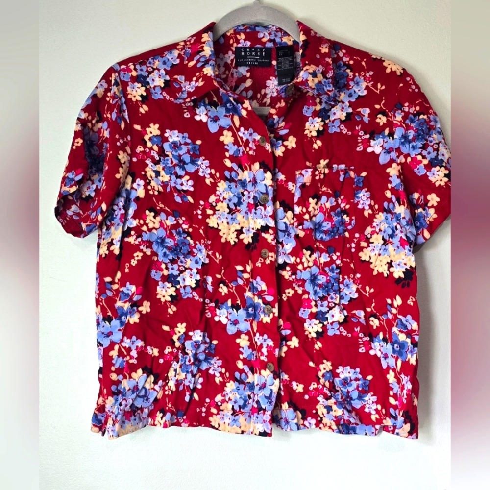 Vintage Crazy Horse Red Floral Blouse